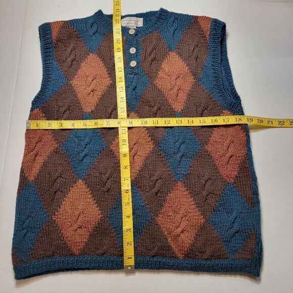 Tricots St Raphael Vintage Argyle Wool Sweater Knit Vest Women's Brown Blue - Picture 9 of 9